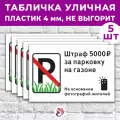 Табличка «Штраф 5000р. За парковку на газоне», 45х30см, пластик 4мм, 5 шт.