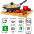 Сковорода глубокая 28 см Elan Gallery гармония вкуса Черный мрамор с крышкой D28, съёмная ручка