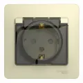 Бежевая Розетка с/з со шторками с крышкой, IP44 (в сборе с рамкой) Glossa Schneider Electric (комплект 3шт)