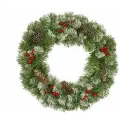 Новогодний венок заснеженный d-40 см «ЕлкиТорг. Нарядный» на дверь, на стену, декор шишки, ягоды, 90 ПВХ веток