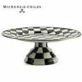 Блюдо сервировочное, на подставке, 40 см, MacKenzie-Childs, Courtly Check, черно-белая, клетка, металл, эмаль, бронза, ручная роспись, премиум посуда