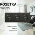 Розетка, на 3 поста, с ABS рамкой (электрическая с USB-AC) черная