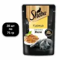 (28 ШТ.) 75 гр, Sheba, Влажный корм (пауч), для кошек, курица в желе