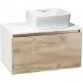 Тумба с раковиной Runo Бари 80, крафтовый дуб (раковина Lavello, с отверстием под смеситель)