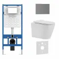 Инсталляция с унитазом комплект 6 в 1, унитаз TORNADO безободковый белый BURGOS ALTO (IB. BRA.234.1B1), клавиша смыва вороненая сталь, нержавеющая сталь INOX-S (IB. B016.02)