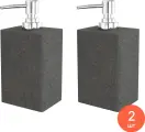 Дозатор для жидкого мыла Fora / Фора Stone Black настольный, из полирезины, черный, объемом 300мл / товары для дома (комплект из 2 шт)