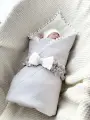 Конверт-одеяло муслиновое летнее, серый + бант