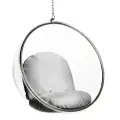 Кресло-шар подвесное Bubble Chair (Бабл) прозрачное, серебристые подушки