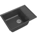 Мойка для кухни врезная каменная GranFest GF-V680L, цвет графит, с крылом, прямоугольная, 680х500х200 мм