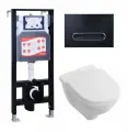 Комплект 3 в 1 инсталляция ESBANO FRAM + Унитаз подвесной Villeroy & Boch O Novo Directflush + кнопка черная матовая