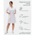 Халат медицинский женский 304.4.1 Uniformed, сатори стрейч, укороченный, рукав 3/4, на кнопках, цвет белый, размер 60
