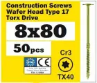 Саморез по дереву конструкционный 8х80 прессшайба, TX40, (50 шт)