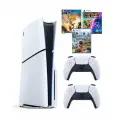 Приставка Sony Playstation 5 slim 1 Tb+2-ой геймпад+3 игры, цвет белый/черный