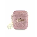 Чехол Guess Glitter flakes Metal logo with Charm для AirPods 1/2, цвет Розовый (GUA2GLGSHP)
