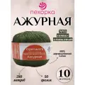 Летняя хлопковая пряжа Ажурная Пехорка, цвет 13 темно-оливковый, 10 мотков