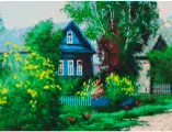 Алмазная мозаика на подрамнике Белоснежка Домик в деревне / Алмазная мозаика 30x40 см / Природа / Цветы / Дача