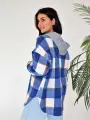 Рубашка Lady Gina в клетку с капюшоном фланелевая теплая, размер 52-54, синий, белый