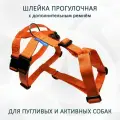 Шлейка прогулочная для собак с дополнительным ремнем Оранжевая с регулировкой размера. Safe. M