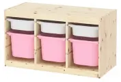Стеллаж Труфаст горизонтальный с контейнерами, белый/розовый
