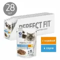Влажный полнорационный корм PERFECT FIT для взрослых кошек, для красивой шерсти и кожи, с индейкой в соусе, 28 шт по 75г