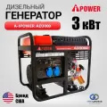 Дизельный генератор A-iPower AD3000 (3 кВт, однофазный) с ручным запуском. Надежный дизельгенератор