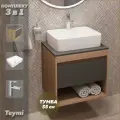 Тумба подвесная с раковиной для ванной 55 см Teymi Ritta корпус дуб фасад графит раковина Helmi S 48 смеситель хром F03782