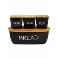 Хлебница с 3 емкостями Kamille KM-1133B из бамбука (черный)