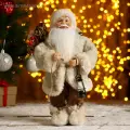 Дед Мороз под елку 30 см В белой шубке, с фонариком и мешком