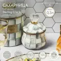 Сахарница с крышкой 0,3 литра, MacKenzie-Childs, Sterling Check, солонка, горшочек для мёда, серая, металл, эмаль, ручная роспись, премиум посуда
