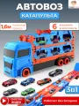 Автовоз с машинками TrendToys с катапультой и гоночной трассой, 6 машинок