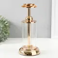 Подсвечник металл, акрил на 1 свечу Колба , d 6 см, золото, 12 12 27 см