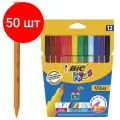 Комплект 50 шт, Фломастеры BIC Kids Visa, 12 цветов, суперсмываемые, вентилируемый колпачок, европодвес, 889695, 888695