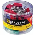 BRAUBERG Зажимы для бумаг цветные 25 мм в пластиковом цилиндре 221128 ассорти 48 шт.
