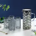 Набор Кувшин с 4 мя стаканами серого цвета из термоупрочненного стекла, узор ромб