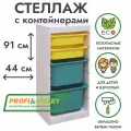 Белый стеллаж труфаст 44х30х91 с желтыми (2 шт) и бирюзовыми (2 шт) контейнерами