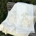 Рушник венчальный, свадебный под ноги из льна с вышивкой Жаворонки на свадьбу и венчание