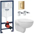 Готовый комплект: Инсталляция Grohe Rapid SL 38732GLO золото глянец + Унитаз подвесной Loranto Fredo безободковый, с быстросъемным сиденьем микролифт (CS-WH8005)