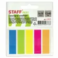 Клейкие закладки пластиковые Staff, 5 цветов неон по 20л, 45х12мм, в пластиковой книжке (129355), 48 уп.