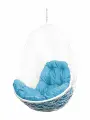 Подвесное кресло овал (без стойки), с ротангом белое, голубая подушка