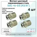 Фитинг прямой SSC 6мм - R3/8 нержавеющая сталь AISI316, цанговый, Пневмофитинг NBPT, Набор 4шт