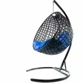 Подвесное кресло кокон M-group круг люкс с ротангом чёрное+синяя подушка