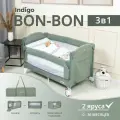 Манеж, кровать и кроватка приставная 3 в 1 Indigo Bon-Bon PN02, 2 уровня, с рождения, с сумкой переноской, бежевый