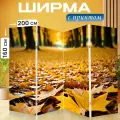 Ширма Золотистые желтые осенние листья, падающие с деревьев, создают великолепный ковер на земле. фотография перегородка для зонирования комнаты с принтом 200x160 см. на холсте