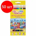 Комплект 50 шт, Карандаши цветные юнландия домики, 12 цветов, классические, грифель мягкий 3 мм, 181836