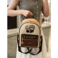 Рюкзак женский Beibaobao классический экокожа с контрастной строчкой, коричневый с бежевым