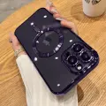 Прозрачный чехол для iPhone 16 Pro, глянцевый, с магнитным креплением, TPU, темно-фиолетовый