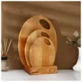 Набор разделочных досок на подставке 3 шт ТероПром 9497901: 30×24, 22,5×18, 19×15 см, пропитаны минеральным маслом, берёза, 9497901