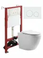 Унитаз Orange CI07-100W+APB188 подвесной безободковый белый с инсталляцией, микролифт, кнопка смыва белая