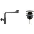 Сифон для раковины Wellsee Drainage System 182125003 в наборе 2 в 1: металлический сифон и универсальный донный клапан в цвете матовый черный
