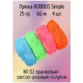 Пряжа Hobbius Simple 100% акрил 4 шт.х25г 66м №02 оранжевый-светло-розовый-голубой-зелёный